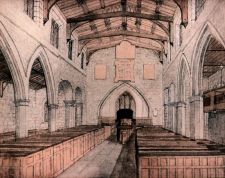 A picture drawn by a Repton schoolboy, based on an almost identical sketch by Hipkin, shows the interior after 1842 and before 1854.